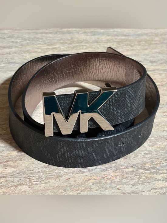 Michael Kors Other - Michael Kors Men's Black Signature MK Silver Color Logo Leather Belt